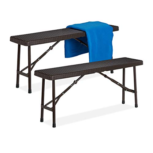 Relaxdays Panchina Pieghevole, Set Da 2 Panche Da Birreria, Terrazza E Giardino, Plastica, Hxlxp 42X100X25 Cm, Marrone
