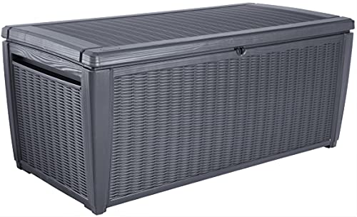 Keter Cuscino Sumatra, Copricuscino Per Esterno, 511 L, Resistente Alle Intemperie, Grigio, Coperchio Con Alzata A Gas, Dimensioni Esterne 147,3 X 75,