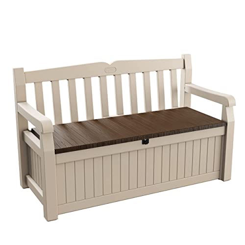 Keter Cassapanca Contenitore Eden Storage Bench Con Capacità Di 265 Litri In Resina, Resistente Agli Agenti Atmosferici, Colore Beige/Marrone, 140 X 6