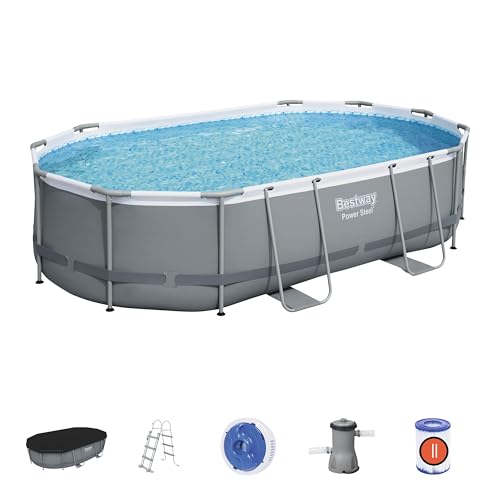 Bestway Power Steel Frame Pool Set Completo Con Pompa Filtro 488 X 305 X 107 Cm, Grigio Ovale