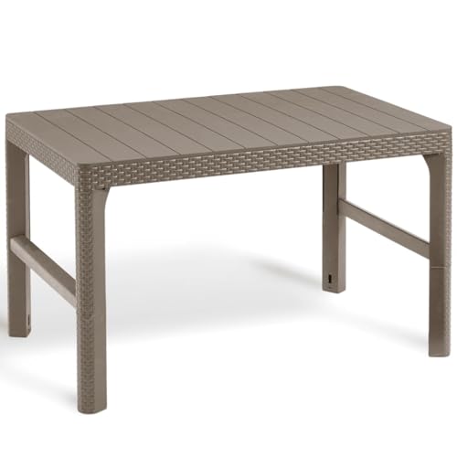 Keter 232296 Tavolino Da Pranzo/Caffè Allibert Lyon Effetto Vimini 2 In 1, Beige/Cappuccino