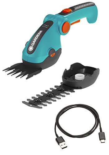 Gardena Set Forbici A Batteria Per Erba E Siepi Comfortcut Li: Forbici Per Prato E Per Siepi, Impugnatura Comoda Inclinabile Con Indicatore A Led, Cam