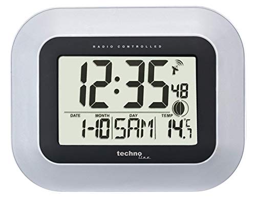 Technoline , Orologio Da Parete Radiocontrollato Ws 8005, Argento-Nero, 22,6 X 3 X 18 Cm