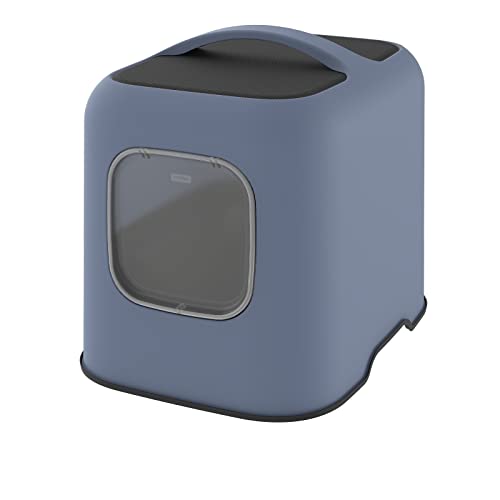 Rotho Mypet Biala - Lettiera Per Gatti Con Cappuccio E Pala, In Plastica Riciclata, 51 X 39,5 X 44,3 Cm, Colore: Blu/Antracite