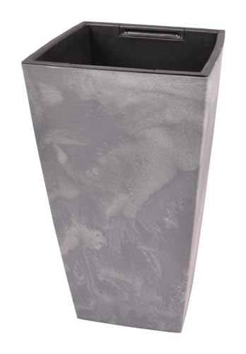 Vaso Di Fiori Prosperplast Urbi In Plastica Effetto Quadrato Alto 26,6 L Con Vasca Color Grigio Chiaro 50 (Altezza) X 26,5 (Larghezza) X 26,5 (Profond