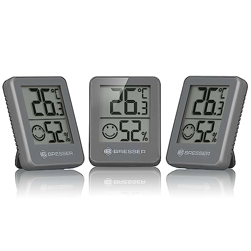Bresser Thermometer Igrometro Temeo Hygro Indicatore Set Di 3 Per Montaggio A Parete Con Indicatore Climatico Ambiente, Grigio