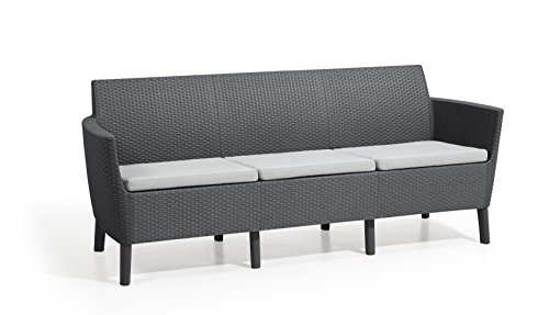Keter Salemo Divano Da Esterno 3 Posti, Cuscini Inclusi, 76 X 66.5 X 187Cm, Nero (Grafite)