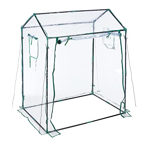 Relaxdays Serra Per Orto, Telo In Pvc, Porta E Finestre Avvolgibili, Hxlxp: 152X132X92 Cm, Giardinaggio, Trasparente, 50% 40% Ferro 10% Plastica, 1 Pz