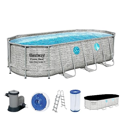 Bestway Power Steel Swim Vista Series Frame Pool Set Completo Con Pompa Filtro 549 X 274 X 122 Cm, Effetto Pietra (Grigio Crema)