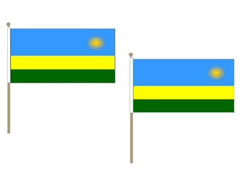 Pacco 10 Bandiere Ruanda 45X30Cm Con Asta Di Legno - Bandiera Ruandese 30 X 45 Cm - Az Flag