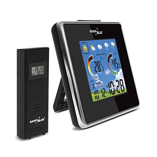 Greenblue Gb145 - Stazione Meteorologica Con Sensore Esterno, Previsioni Meteo, Display Comodo, Umidità Dell'Aria, Sveglia, Alimentatore Di Rete
