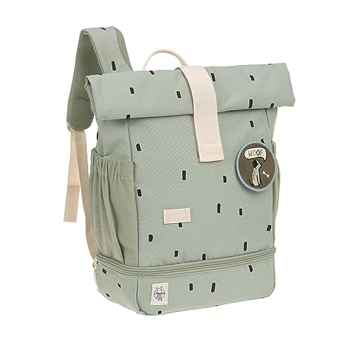 Lässig Zaino Per L'Asilo Zaino Per Bambini Rolltop Con Cinghia Pettorale Idrorepellente, 11 Litri/ Mini Rolltop Backpack Happy Prints Oliva