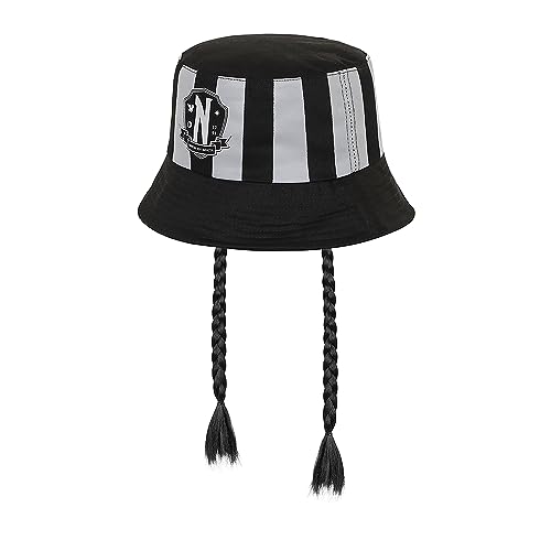 Wednesday Mercoledì Braid-Cappello Bambino Bucket, Nero, 25 X 15 Cm