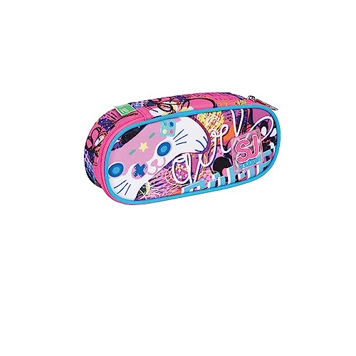 Sj Gang Portapenne Scuola Bambina Round Plus Gleamled Girl - Con Tasca Ed Elastici Portapenne - Viola