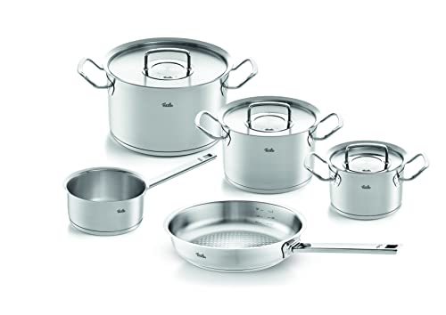 Fissler Original,Profi Collection Set Di Pentole In Acciaio Nox, 5 Pezzi, Con Coperchio In Metallo, 3 Pentole, 1 Padella Senza Rivestimento, 1 Tegame