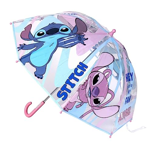 Ombrello A Cupola Di Lilo & Stitch - Stampa Di Stitch E La Fidanzata Angel - Apertura Manuale - Fabbricato In 100% Poe Con Struttura In Fibra Di Vetro
