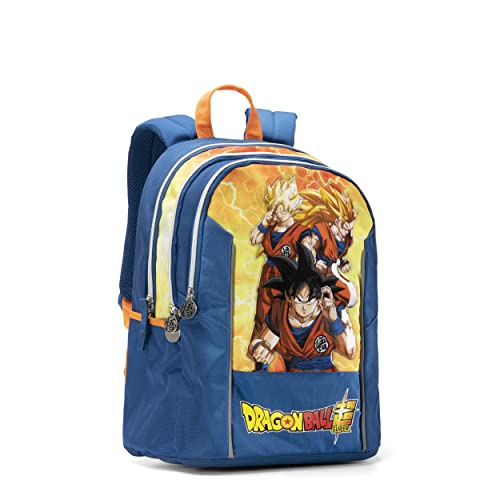Dragon Ball - Zaino Organizzato Scuola Media, Superiore E Elementare Con 2 Ampi Spazi Centrali A Zip E Spallacci Regolabili, Vano Frontale A Zip E Tas
