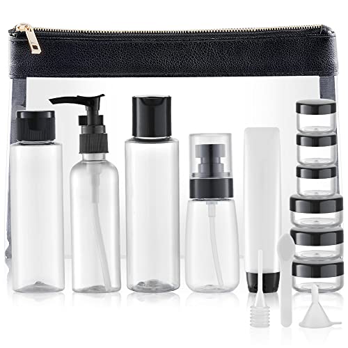 Toureal 15 Pezz Bottigliette Da Viaggio Set Per Aereo (Max.100Ml) Contenitori Liquidi Per Cosmetici - Kit De Porta Liquidi Flaconi Accessori (Traspare