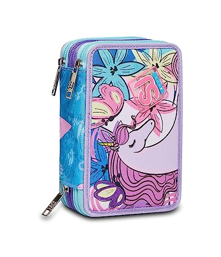Sj Gang, Astuccio Scuola 3 Zip, Uniwing, Multicolore - Attrezzato Con Matite, Pennarelli, Portapenne Scuola Bambino