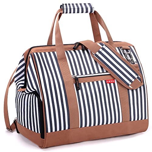 Lekesky Borsa Da Viaggio Weekender Da Donna, Con Scomparto Per Scarpe, Blu A Righe., (33L) Eu
