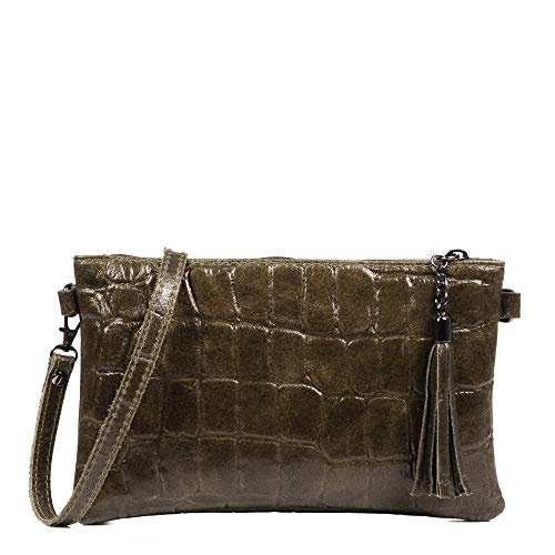 Firenze Artegiani. Oleggio Borsa A Tracolla Da Donna. Vera Pelle Scamosciata Incisa Coccodrillo Grande. Borsa A Tracolla Da Donna. Made In Italy. Vera