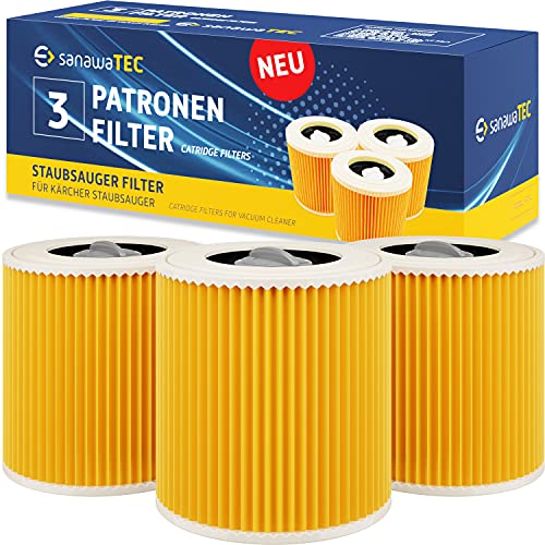 Sanawatec 3 Filtri A Cartuccia Compatibili Per Aspirapolvere Kärcher Wd3 Premium Wd2 Wd3 Wd1 Mv3 Mv2 Wd 3P Extension Kit Contro Polveri Sottili E Odor