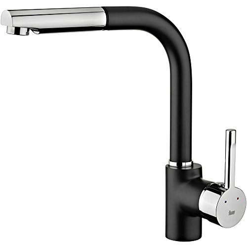 Grifo Ark 938 N Negro Monomando Icono De Teka, En Elegante Negro Y Cromo, Pintura Anti Huellas, Fácil Mantenimiento, Resistente Maneral Metálico, Flex