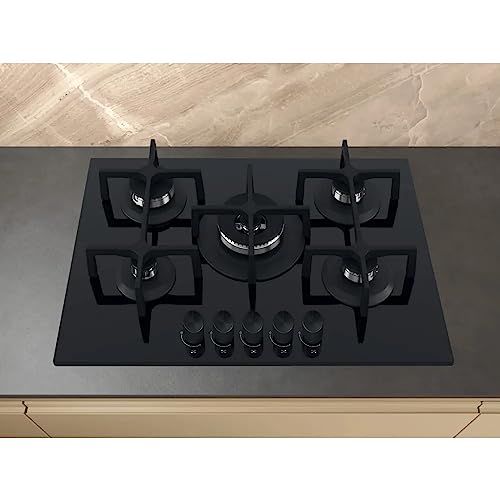 Piano Cottura A Gas 5 Fuochi 73 Cm In Vetro Colore Nero - Goa 7523/Nb1