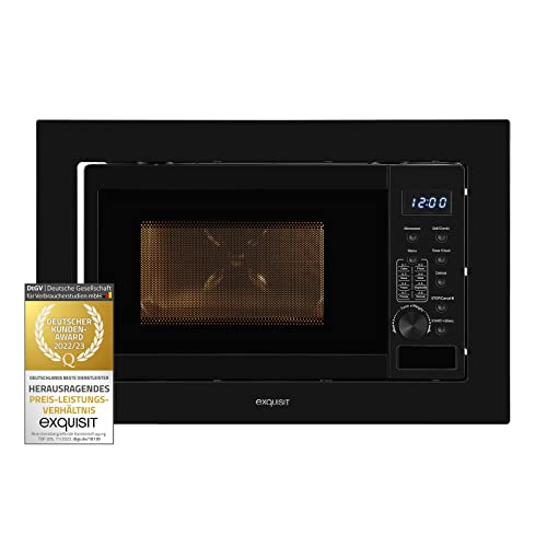 Exquisit Microonde Da Incasso Emw20-Dg-020, Nero, Potenza 800 W, Griglia Da 1000 W, 8 Programmi Di Cottura Per Auto, Piatto Girevole Da 27 Cm, Disposi