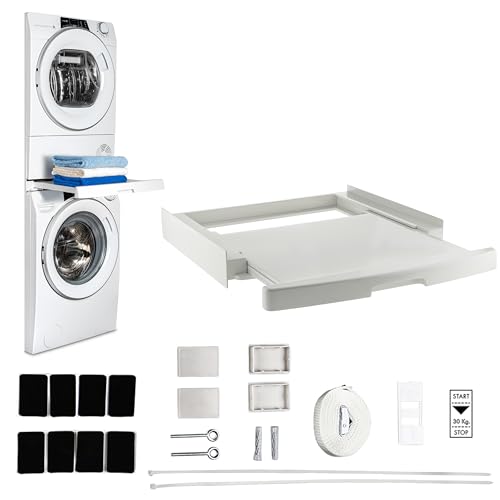 Care + Protect Kit Di Incolonnamento Universale, Kit Di Incolonnamento Salvaspazio, Ripiano Estraibile Scorrevole, Universale Per Lavatrici E Asciugat