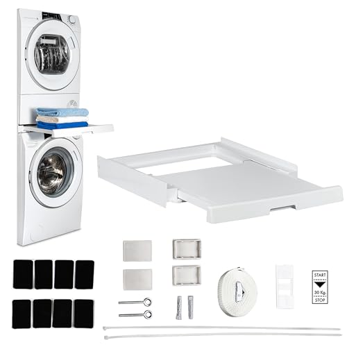 Care + Protect Kit Di Incolonnamento Universale Con Ripiano Scorrevole, Adatto Per Lavatrici Con Profondità 47-62 Cm, Salvaspazio, Facile Da Installar