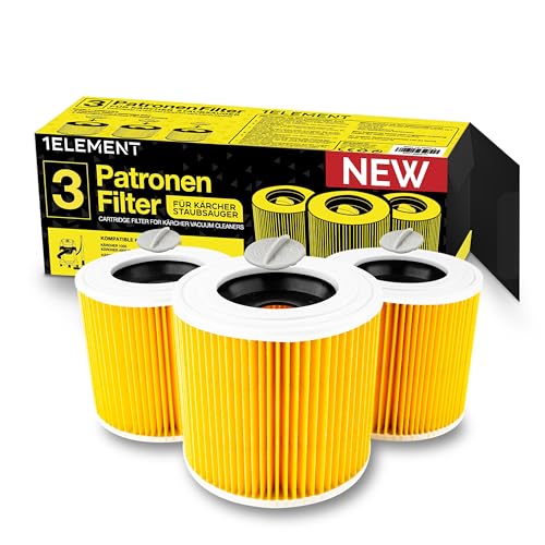 1Element - 3 Filtri Per Aspirapolvere Kärcher [Wd3, Wd2, Wd1, Mv3, Mv2, A, K, Knt, Nt, Se, Vc] - 3 Filtri Rotondi + 3 Viti Di Chiusura Per Persone All