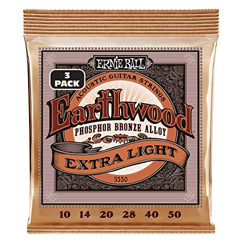 Ernie Ball Earthwood Extra Light Phosphor Bronze, Corde Per Chitarra Acustica, Confezione Da 3,Diametro 10-50
