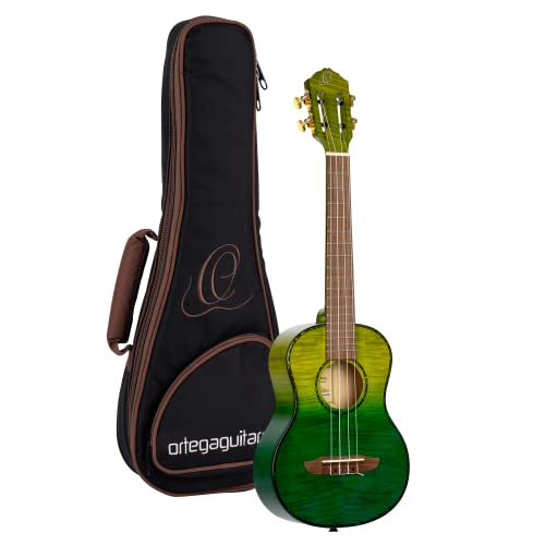 Ortega Guitars Rupr-Ivy Ukulele Tenore Serie Prism, Top, Fondo E Fasce In Acero Fiammato, Tastiera E Ponte In Noce, Verde Edera Sfumato