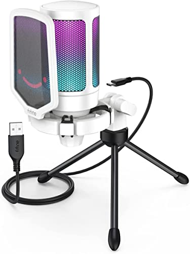 Fifine Usb Microfono Per Pc Gaming Ps5, Rgb Microfono A Condensatore Da Tavolo Con Pulsante Di Silenziamento, Filtro Anti-Pop E Supporto Antiurto Per