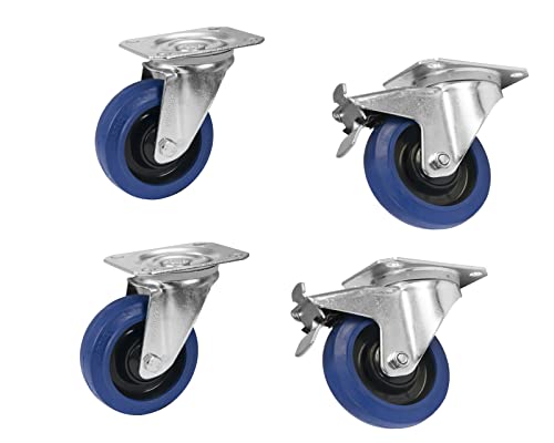 Roadinger Set Ruote Girevole 100Mm Blu 2X Rd-100 + 2X Rd-100B Con Freno