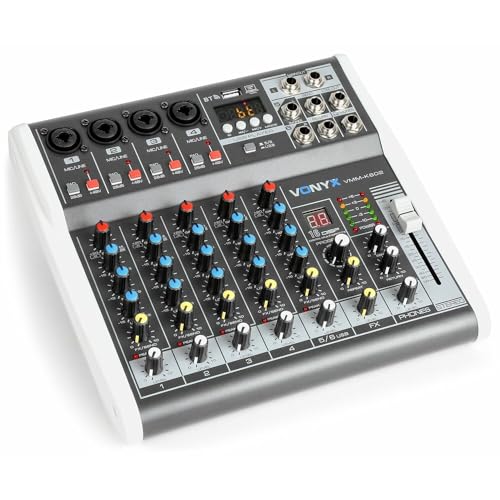 Vonyx Vmm-K602 - Music Mixer 6 Canali, Bluetooth, Usb-Audio-Interface, Led Vu Meter E Peak Led, Uscita Cuffie, 4 X Ingressi Mono Microfono/Line (Combo