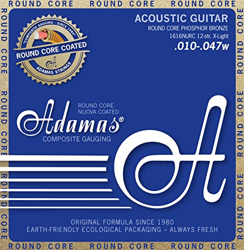 Adamas Akustik-Gitarren Saiten Nuova Phosphor Bronze Beschichtet Round Core Satz 12-Str. Light .010-.047 - 1616Nurc