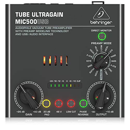 Behringer Tube Ultragain Mic500Usb Audiophile Vacuum Tube Preamplificatore Con Tecnologia Di Modellazione Del Preamplificatore E Interfaccia Usb/Audio