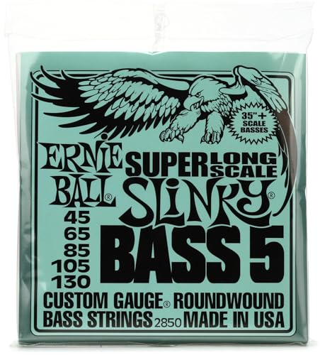 Ernie Ball, Bass 5 Slinky Super Long Scale, P02850, Corde Per Basso Elettrico A 5 Corde A Scala Super Lunga, Diametro 45-130