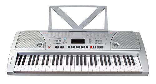 Kirstein Fun Keyboard 61 Tasti Con Alimentatore Supporto Leggio, Argento