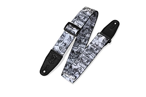 Levy'S Mpd2-048 Tracolla Per Chitarra Prints Polyester Leather Ends 2" - Black And White Skulls