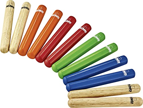 Nino Percussion Wood Claves, Pacco Da 6 Clave In Legno, Colorati