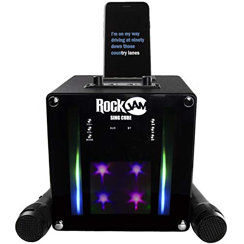 Rockjam Macchina Karaoke Bluetooth Singcube Da 5 Watt Con Doppio Microfono, Effetti Di Cambio Vocale E Luci Led, Nero