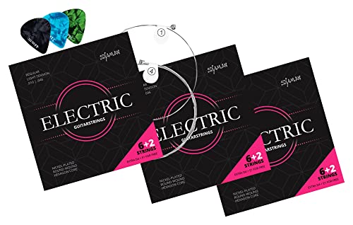 3X Shaman Electric Corde Per Chitarra Elettrica, 2 Corde Di Ricambio E 3 Plettri Inclusi Set