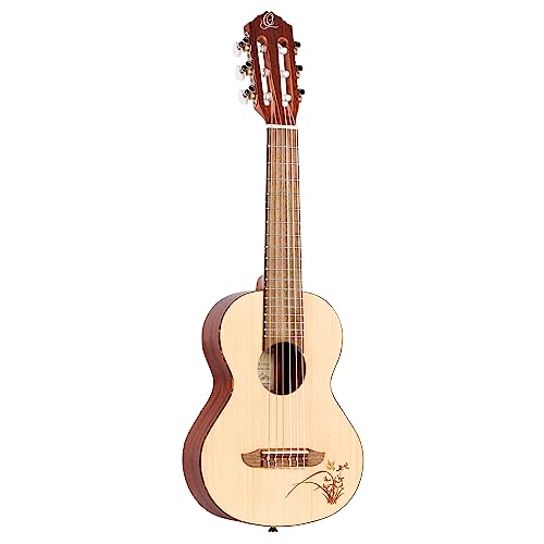 Ortega Guitars Travel Guitar Acustica - Mini/Travel Series - Guitarlele 6 Corde - Top In Abete Con Motivo Disegnato A Laser (Rgl5)