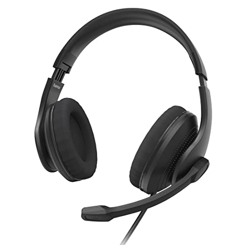 Hama Cuffie Con Microfono (Cuffie Cablate, Connettore Usb A, Aux, Cuffie Stereo Con Cavo, Cuffie Over Ear Pc Con Braccio Microfono E Cinturino Al Coll