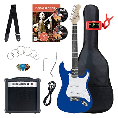 Rocktile St-Pack Set Chitarra Elettrica Blu - Kit Completo Per Chitarre Elttriche Con Amplificatore 25W, Custodia Morbida, Accordatore, Cavo, Tracolla