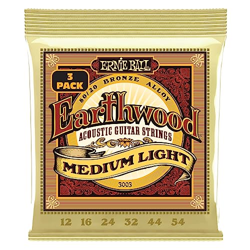 Ernie Ball, Earthwood Medium Light 80/20 Bronze, Corde Per Chitarra Acustica, Confezione Da 3, Diametro 12-54
