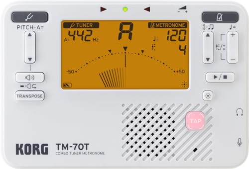 Korg - Tm-70T Wh, Accordatore Cromatico-Metronomo Combo,Ampia Estensione Di Rilevamento Della Frequenza: C1-C8, Colore Bianco
